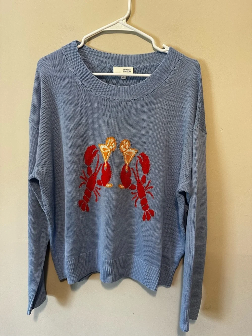 Sunday Edition Lobsters & Cocktails Sweater Blue Size L - Picture 6 of 14